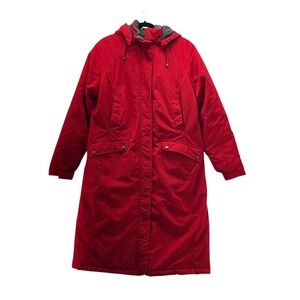 Lands' End Red Long Hooded Parka Coat